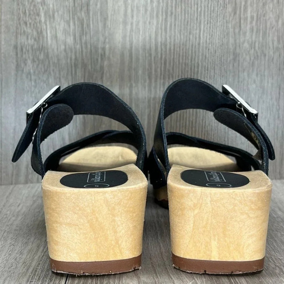 Xhilanation Sandals Womens Size 5 Cross Strap Slides Chunky Heel Leather Black - Picture 4 of 11